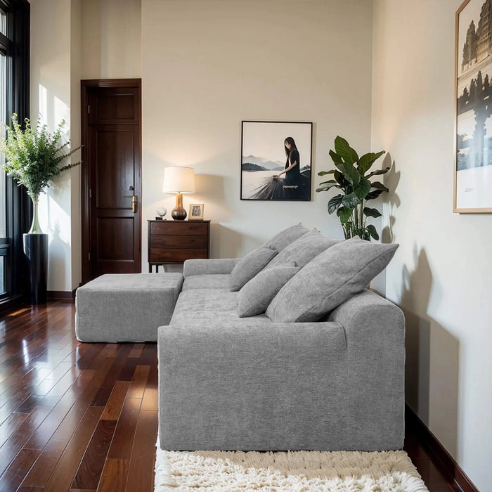 111.2' Modern L-Shaped Sectional Sofa – Modular Velvet Couch with Adjustable Configurations, Soft Mélange Fabric in GREY, Stylish & Comfortable for Living Room, Bedroom, and Lounge Areas Default -DTYStore