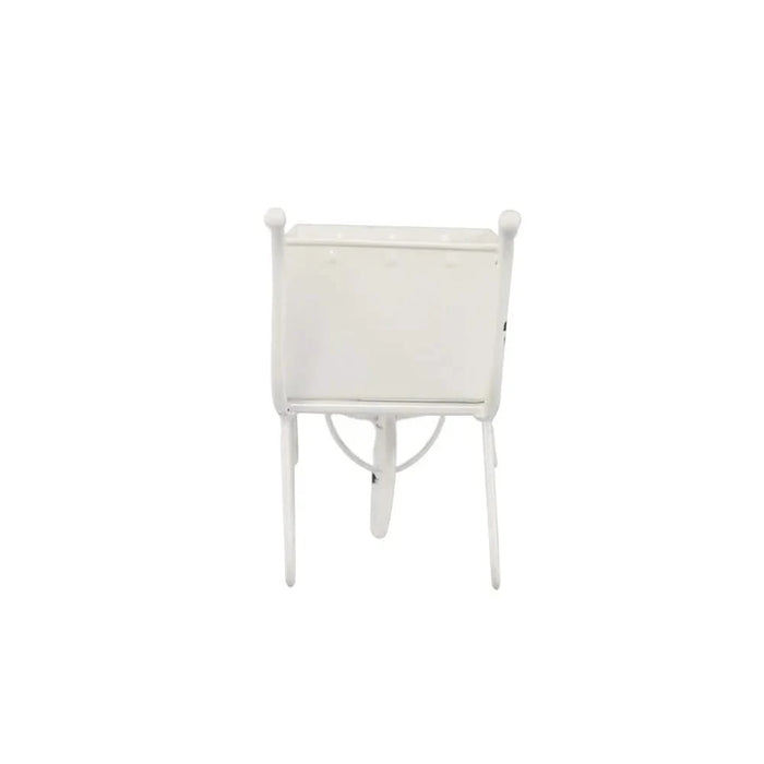 11.5x4x7' White Metal Decorative Disressed Wheelbarrow Planter, Tabletop Decor Default -DTYStore