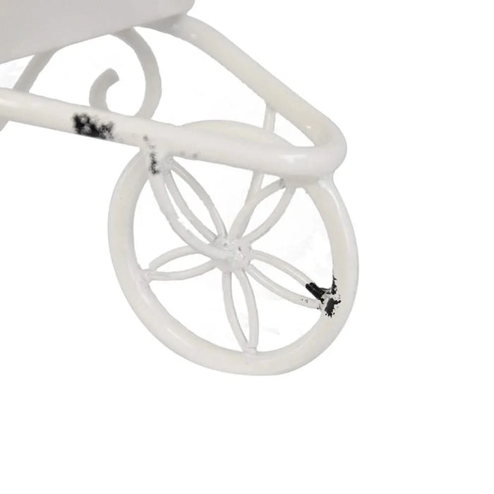 11.5x4x7' White Metal Decorative Disressed Wheelbarrow Planter, Tabletop Decor Default -DTYStore