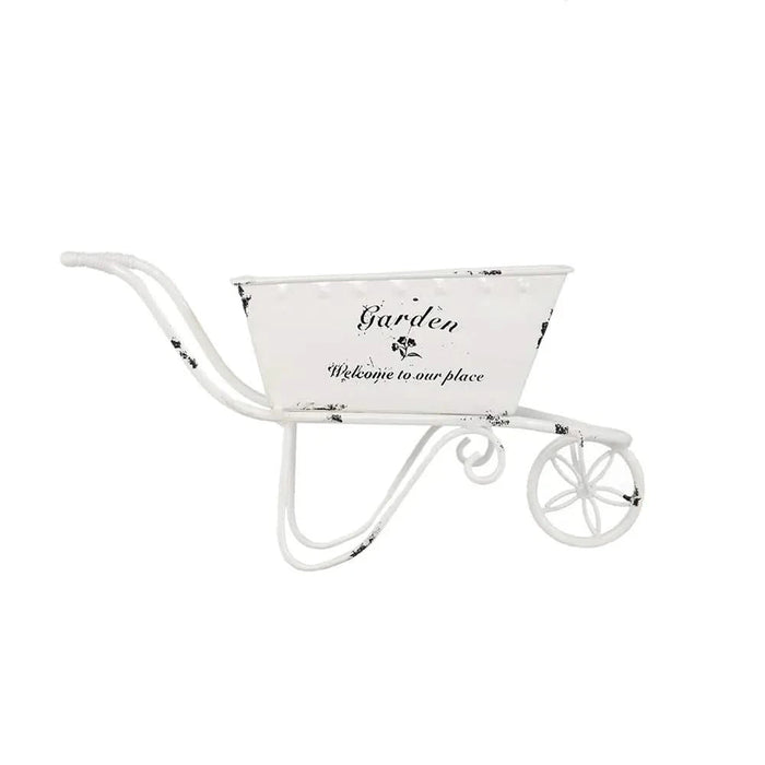 11.5x4x7' White Metal Decorative Disressed Wheelbarrow Planter, Tabletop Decor Default -DTYStore