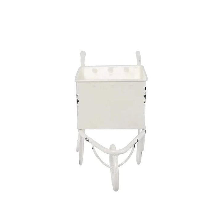 11.5x4x7' White Metal Decorative Disressed Wheelbarrow Planter, Tabletop Decor Default -DTYStore