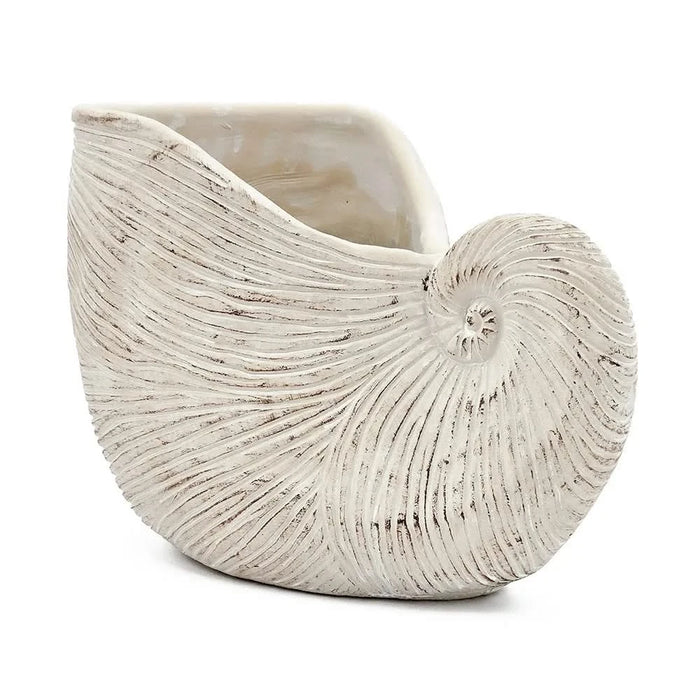 11.5x6.7x7.7' Sand and Cement Nautilus Shell Planter with Textured Beige Finish Default -DTYStore