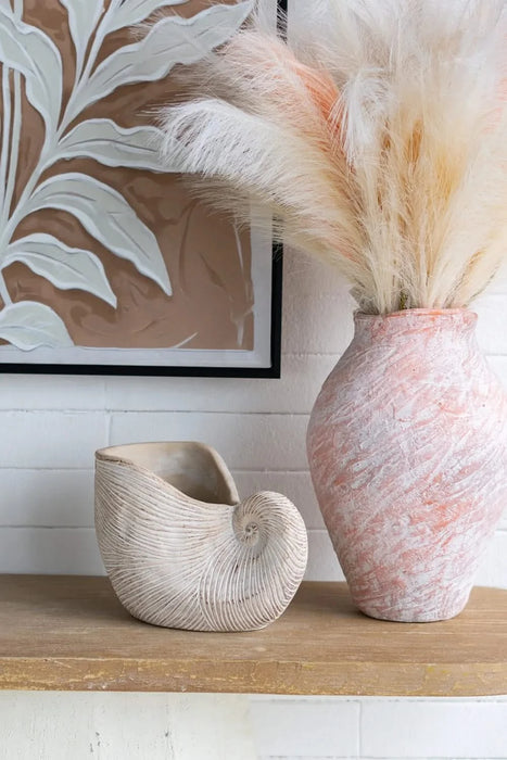11.5x6.7x7.7' Sand and Cement Nautilus Shell Planter with Textured Beige Finish Default -DTYStore