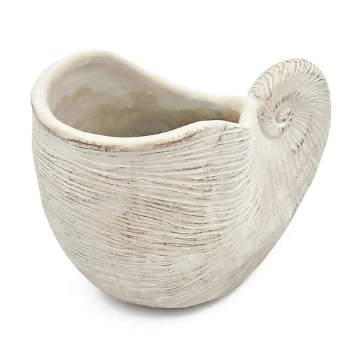 11.5x6.7x7.7' Sand and Cement Nautilus Shell Planter with Textured Beige Finish Default -DTYStore