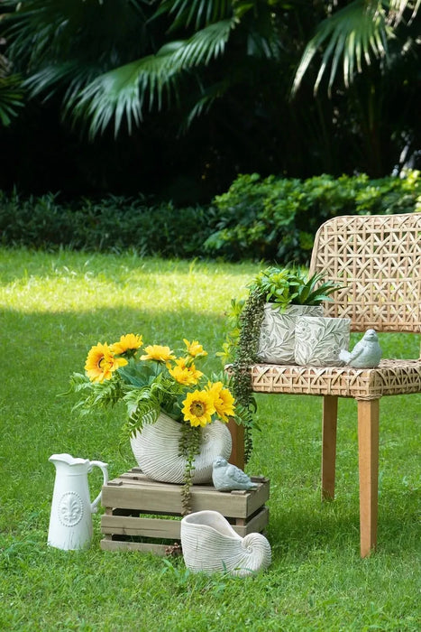 11.5x6.7x7.7' Sand and Cement Nautilus Shell Planter with Textured Beige Finish Default -DTYStore