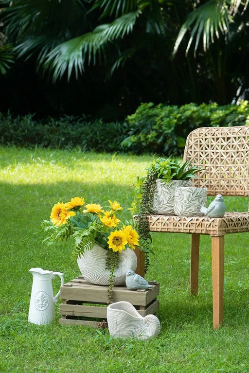 11.5x6.7x7.7' Sand and Cement Nautilus Shell Planter with Textured Beige Finish Default -DTYStore