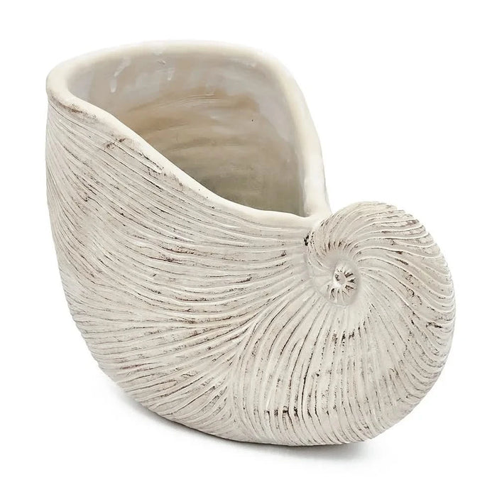 11.5x6.7x7.7' Sand and Cement Nautilus Shell Planter with Textured Beige Finish Default -DTYStore