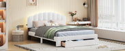 Fleece Queen Size Upholstered Platform Bed with Drawer, White - DTYStore