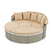 Patio Furniture Round Outdoor Sectional Sofa Set Rattan Daybed Two-Tone Weave Sunbed with Retractable Canopy, Separate Seating and Removable Cushion, Light Coffee - DTYStore