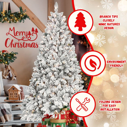 4.5FT Flocked Christmas Tree with 250 UL Lights and 24 Natural Pine Cones – Snowy PVC Tips, 498 Tips, Hinged Structure, Stable Metal Stand, Easy Setup - Image 2