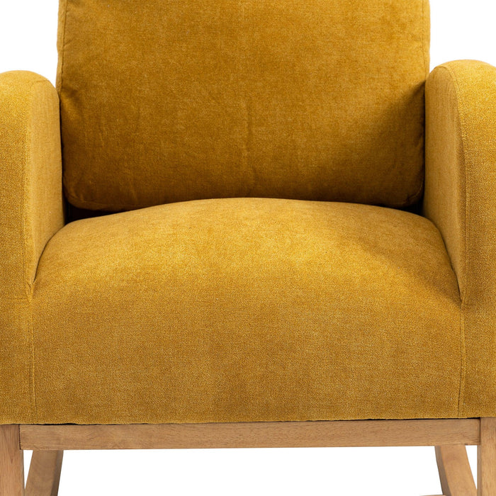 Rocking Chair, Modern Glider Chair, Recliner Armchair with Wood Legs and Side Pocket, Nursery Rocking Accent Chair with High Back for Living Room Bedroom (Mustard Yellow linen) - DTYStore