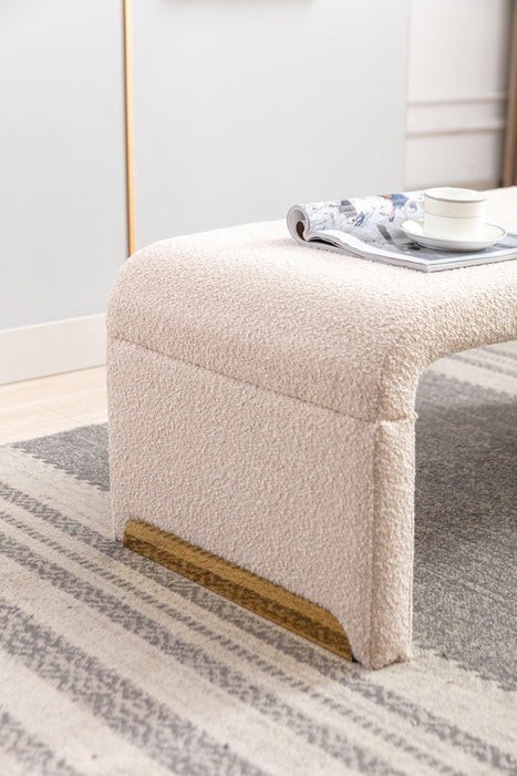 New Boucle Fabric Loveseat Ottoman Footstool Bedroom Bench Shoe Bench With Gold Metal Legs,Beige - DTYStore
