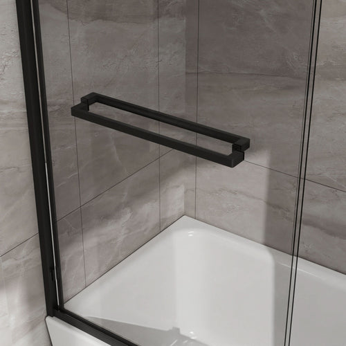 Goodyo Double Sliding Bathtub Shower Door with SGCC Clear Tempered Glass, Matte Black, 58 in. W x 60 in. H - Image 7