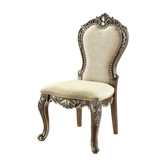 Beige and Antique Oak Side Chair with Nailhead Trim (Set of 2) - DTYStore