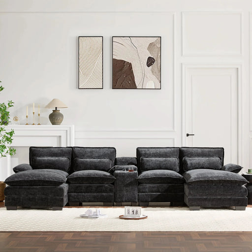 123*55'Modern U-shaped Sectional Sofa with Console,Cup Holders and USB Charger,6 Seat Upholstered Symmetrical Indoor Furniture,Comfy Chenille Cloud Couch with Chaise for Living Room,Apartment,5 Colors Default -DTYStore