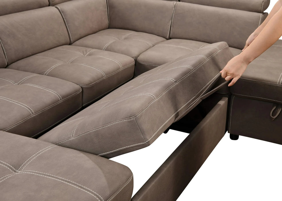 128'Sofa U Shaped Sectional Couch with Ottomans Reversible Modular Sofa 7 Seater Couch with Storage Seat,Living Room Furniture Sofa Sets with Adjustable Headrest, Brown Default -DTYStore