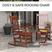 Outsunny Outdoor Rocking Chair Set of 2 with Side Table, Patio Wooden Rocking Chair with Smooth Armrests, High Back for Garden, Balcony, Porch, Supports Up to 352 lbs., Wine Red - DTYStore