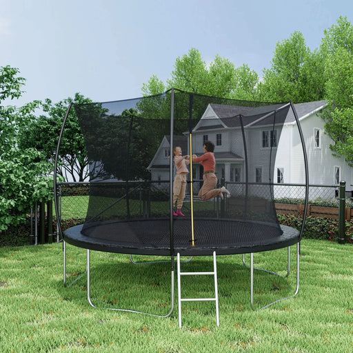 12FT Trampoline (Double-side color pad) ,  Trampoline for Kids and Adults with Enclosure Net and Ladder,Curved fence pole- DTY Store