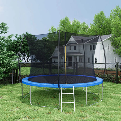 12FT Trampoline (Double-side color pad) ,  Trampoline for Kids and Adults with Enclosure Net and Ladder,Curved fence pole - DTY Store
