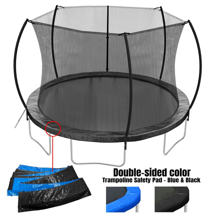 12FT Trampoline (Double-side color pad) , Trampoline for Kids and Adults with Enclosure Net and Ladder,Curved fence pole Default -DTYStore