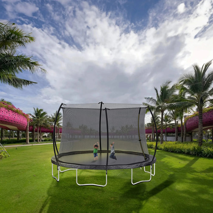12FT Trampoline (Double-side color pad) , Trampoline for Kids and Adults with Enclosure Net and Ladder,Curved fence pole Default -DTYStore