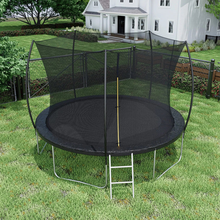12FT Trampoline (Double-side color pad) , Trampoline for Kids and Adults with Enclosure Net and Ladder,Curved fence pole Default -DTYStore