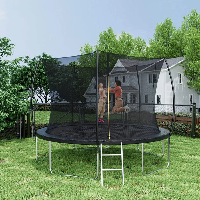 12FT Trampoline (Double-side color pad) , Trampoline for Kids and Adults with Enclosure Net and Ladder,Curved fence pole Default -DTYStore