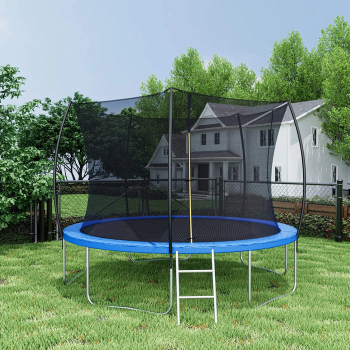 12FT Trampoline (Double-side color pad) , Trampoline for Kids and Adults with Enclosure Net and Ladder,Curved fence pole Default -DTYStore