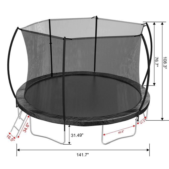 12FT Trampoline (Double-side color pad) , Trampoline for Kids and Adults with Enclosure Net and Ladder,Curved fence pole Default -DTYStore