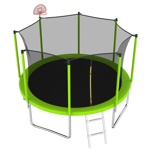 12FT Trampoline Green for Kids & Adults with Basketball Hoop and Ball ,Recreational Trampolines with Safety Enclosure for Back Yard Outdoor - DTY Store