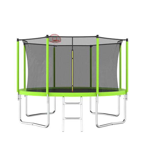 12FT Trampoline Green for Kids & Adults with Basketball Hoop and Ball ,Recreational Trampolines with Safety Enclosure for Back Yard Outdoor Default -DTYStore