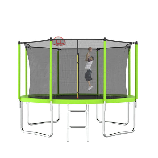 12FT Trampoline Green for Kids & Adults with Basketball Hoop and Ball ,Recreational Trampolines with Safety Enclosure for Back Yard Outdoor Default -DTYStore