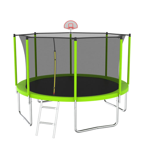 12FT Trampoline Green for Kids & Adults with Basketball Hoop and Ball ,Recreational Trampolines with Safety Enclosure for Back Yard Outdoor Default -DTYStore