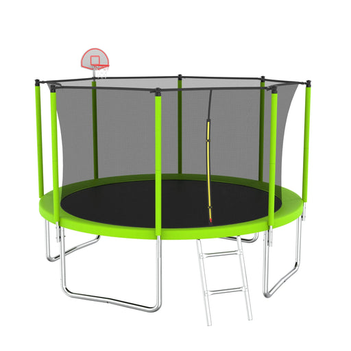 12FT Trampoline Green for Kids & Adults with Basketball Hoop and Ball ,Recreational Trampolines with Safety Enclosure for Back Yard Outdoor Default -DTYStore