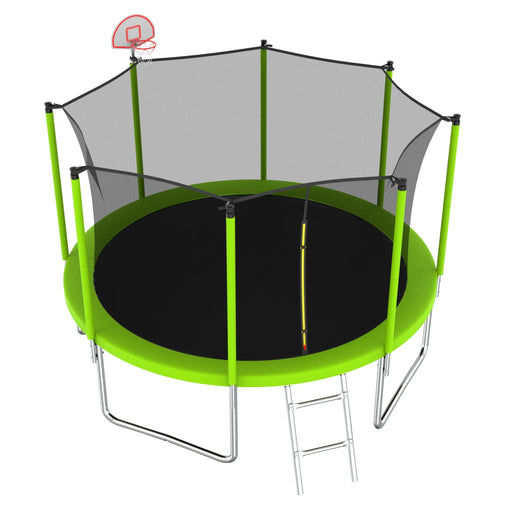 12FT Trampoline Green for Kids & Adults with Basketball Hoop and Ball ,Recreational Trampolines with Safety Enclosure for Back Yard Outdoor Default -DTYStore