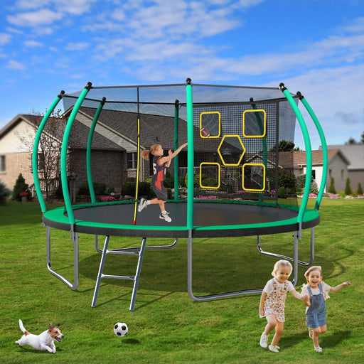 12FT Trampoline, Outdoor Trampolines for Kids and Adults, Recreational Trampoline with Enclosure Net & Ladder, Round Trampoline ASTM Approved Default -DTYStore