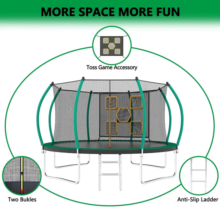 12FT Trampoline, Outdoor Trampolines for Kids and Adults, Recreational Trampoline with Enclosure Net & Ladder, Round Trampoline ASTM Approved Default -DTYStore