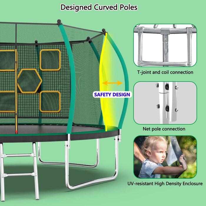 12FT Trampoline, Outdoor Trampolines for Kids and Adults, Recreational Trampoline with Enclosure Net & Ladder, Round Trampoline ASTM Approved Default -DTYStore