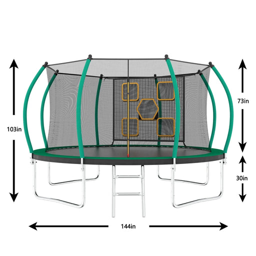 12FT Trampoline, Outdoor Trampolines for Kids and Adults, Recreational Trampoline with Enclosure Net & Ladder, Round Trampoline ASTM Approved Default -DTYStore