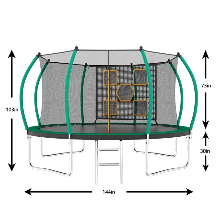 12FT Trampoline, Outdoor Trampolines for Kids and Adults, Recreational Trampoline with Enclosure Net & Ladder, Round Trampoline ASTM Approved Default -DTYStore
