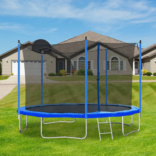 12FT Trampoline for Adults & Kids with Basketball Hoop, Outdoor Trampolines w/Ladder and Safety Enclosure Net for Kids and adults Default -DTYStore
