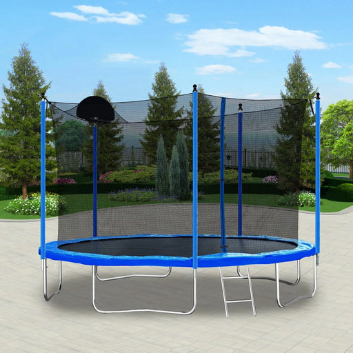 12FT Trampoline for Adults & Kids with Basketball Hoop, Outdoor Trampolines w/Ladder and Safety Enclosure Net for Kids and adults Default -DTYStore