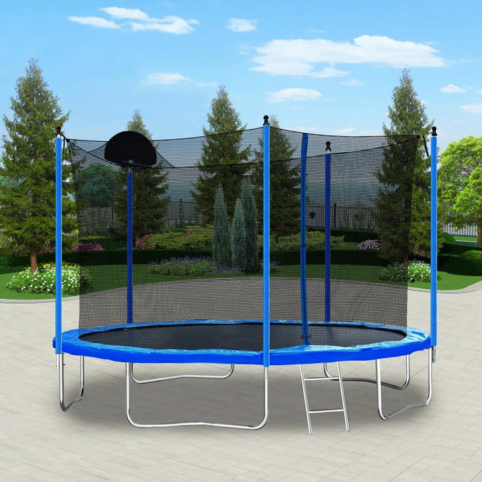 12FT Trampoline for Adults & Kids with Basketball Hoop, Outdoor Trampolines w/Ladder and Safety Enclosure Net for Kids and adults Default -DTYStore