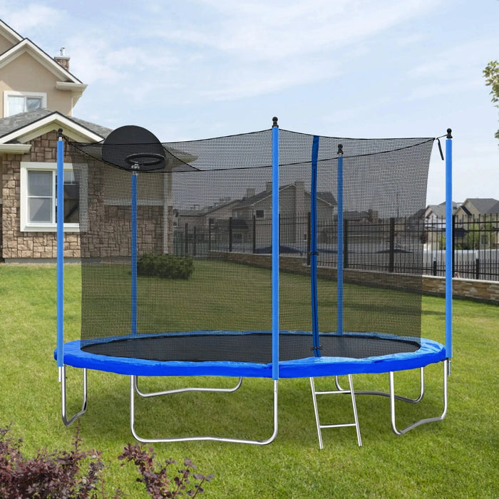 12FT Trampoline for Adults & Kids with Basketball Hoop, Outdoor Trampolines w/Ladder and Safety Enclosure Net for Kids and adults Default -DTYStore