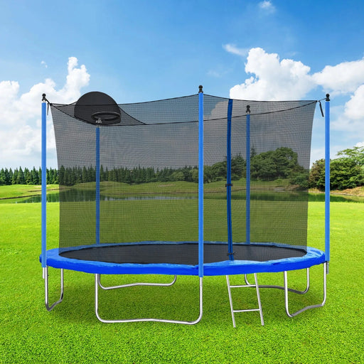 12FT Trampoline for Adults & Kids with Basketball Hoop, Outdoor Trampolines w/Ladder and Safety Enclosure Net for Kids and adults Default -DTYStore