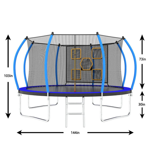 12FT Trampoline with Enclosure - Recreational Trampolines with Ladder, ASTM Approval Outdoor Trampoline for Kids- DTY Store