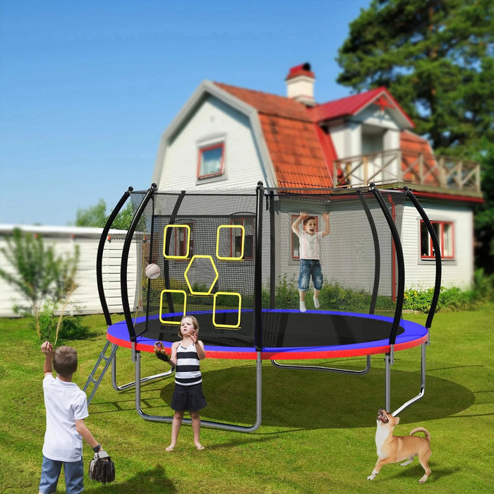 12FT Trampoline with Enclosure - Recreational Trampolines with Ladder, ASTM Approval Outdoor Trampoline for Kids Default -DTYStore