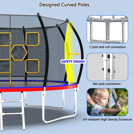 12FT Trampoline with Enclosure - Recreational Trampolines with Ladder, ASTM Approval Outdoor Trampoline for Kids - DTY Store