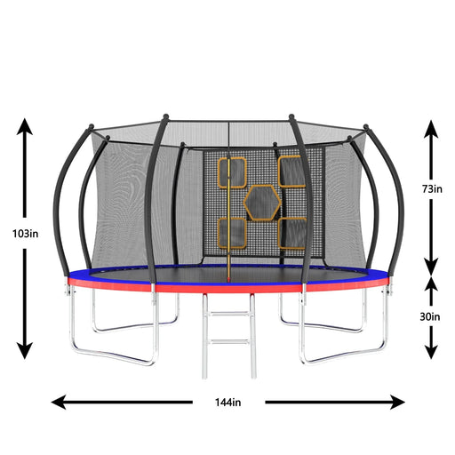 12FT Trampoline with Enclosure - Recreational Trampolines with Ladder, ASTM Approval Outdoor Trampoline for Kids - DTY Store