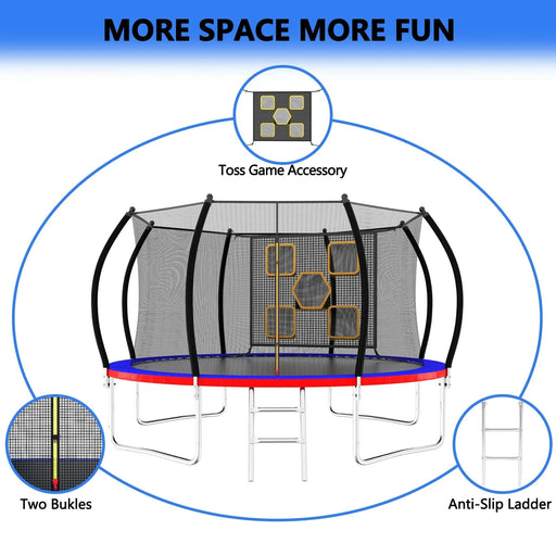 12FT Trampoline with Enclosure - Recreational Trampolines with Ladder, ASTM Approval Outdoor Trampoline for Kids - DTY Store